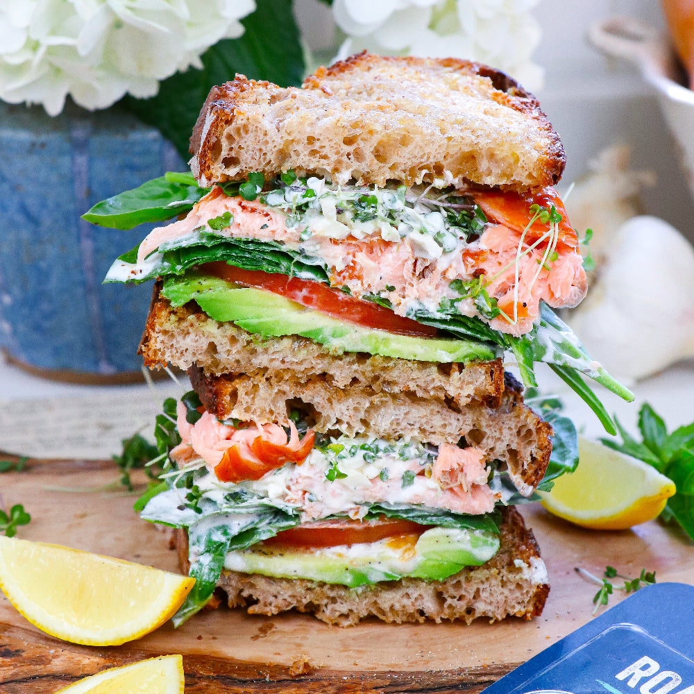 Roasted Salmon, Burrata, & Spinach Sandwich