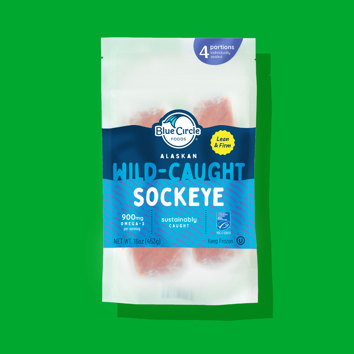 Blue Circle Foods Wild-Caught Sockeye Salmon | 16 oz bag (2 Packs / 8  Portions)