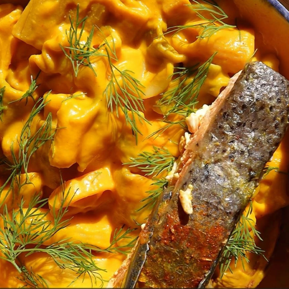 Butternut Squash Pasta with Baked Salmon
