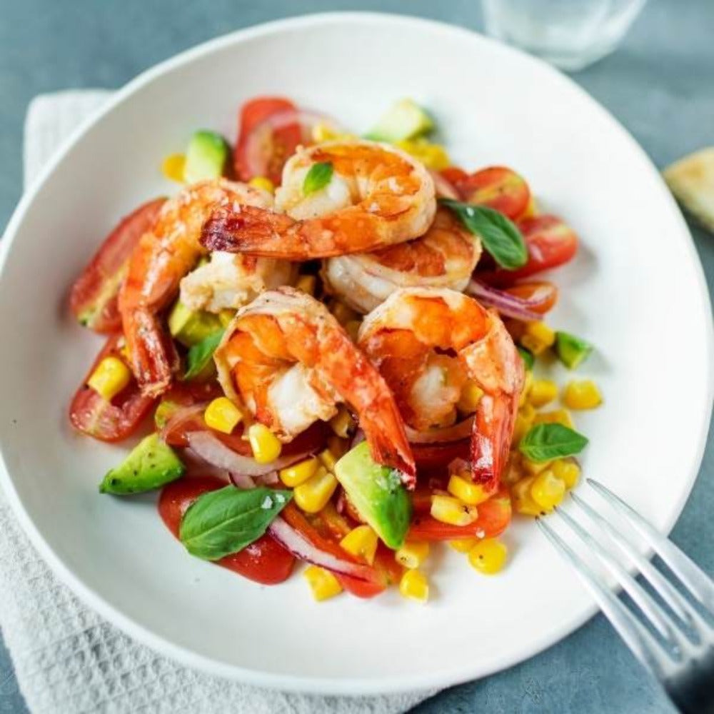 Garlic Shrimp with Summer Corn and Tomato Salsa