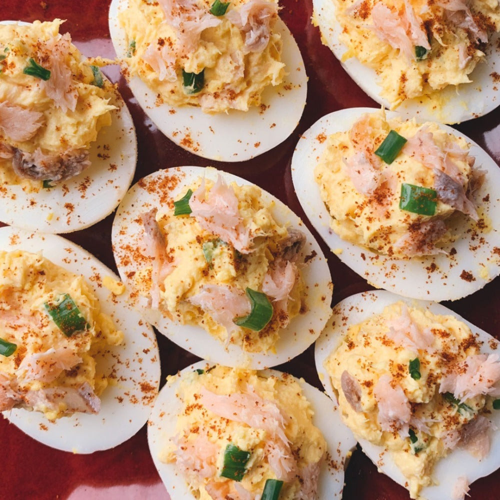 Roasted Salmon Deviled Eggs