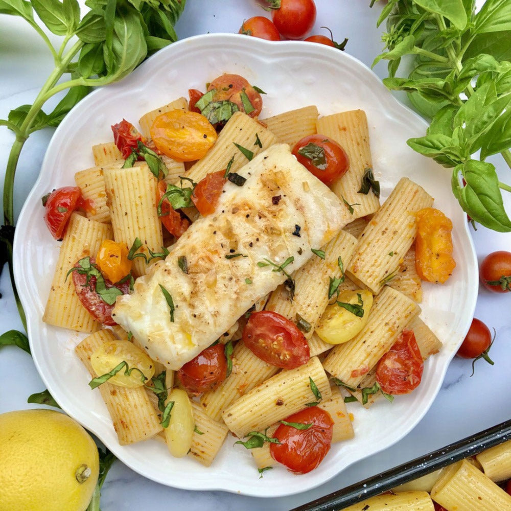 Tomato Basil Cod Pasta