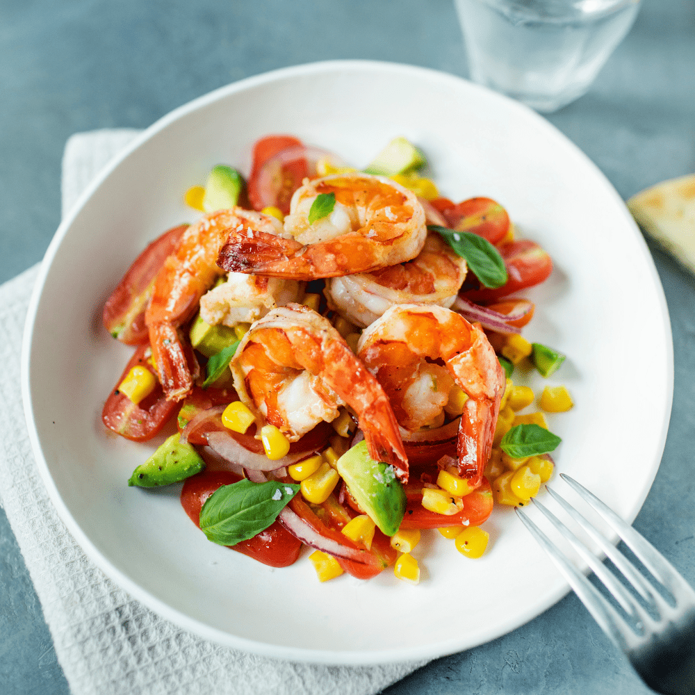 Garlic Shrimp with Corn & Tomato Salad